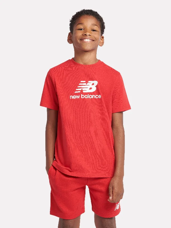 New Balance Boys Jersey Stacked Logo T-Shirt in Red