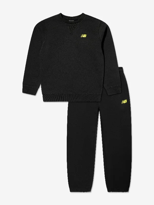 New Balance Boys Brush Back Small Logo Tracksuit in Black