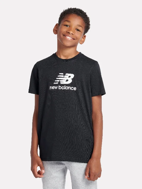 New Balance Boys Jersey Stacked Logo T-Shirt in Black