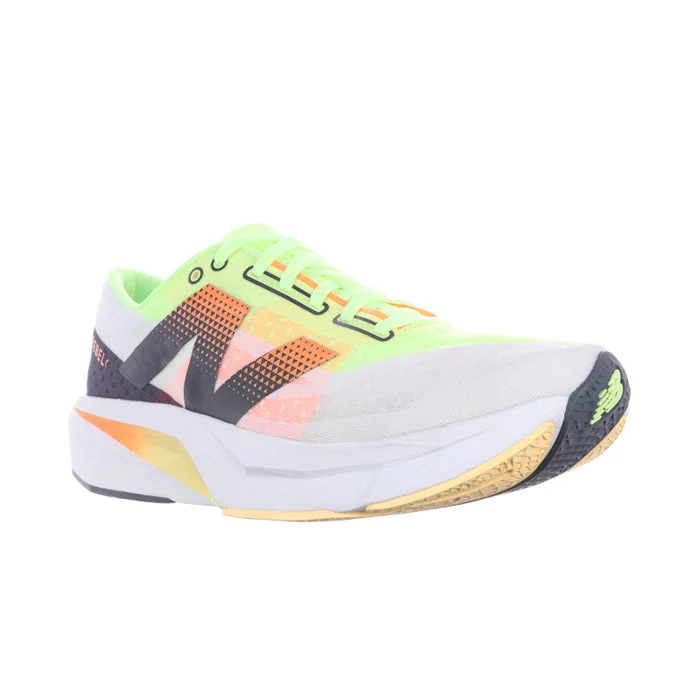 Mens New Balance FuelCell Rebelv4 in White/Bleached Lime Glo/Hot Mango